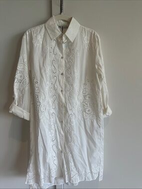 Women’s White Embroidered Shirt Dress- Lightweight Casual